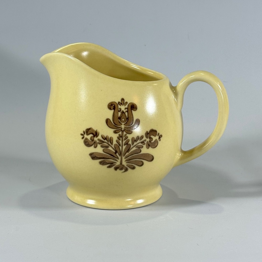 VTG Pfaltzgraff Village Creamer Pitcher Tan Brown Floral Farmhouse Stoneware